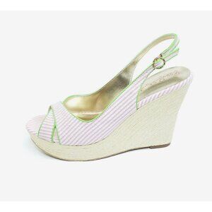 Lilly Pulitzer Pink White Striped Espadrille Wedge Slingback Sandal Womens US 9